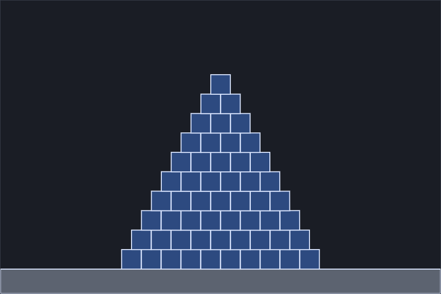 A pyramid of 55 boxes drawn in dark blue on a dark background.